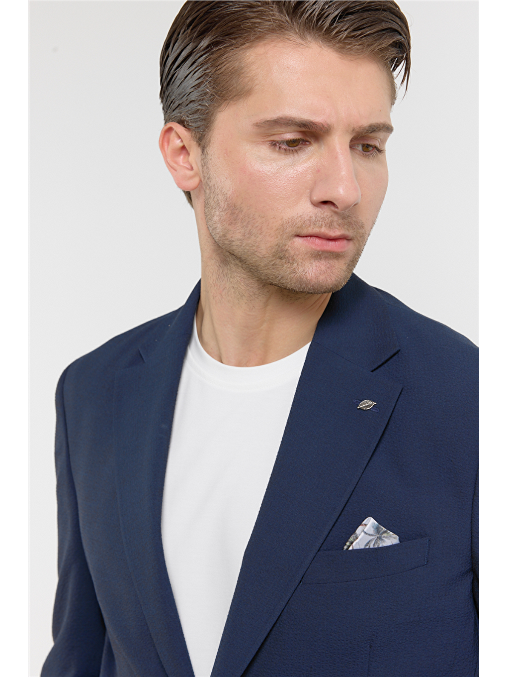 Lacivert Mono Yaka Düz Desen 6 Drop Slim Fit Esnek Takım Elbise 1001260157-1