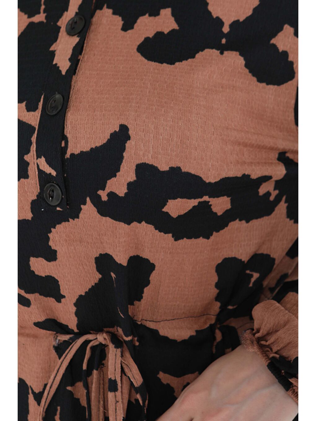 Kahverengi Desenli Düğmeli Elbise Taba - 27189-4