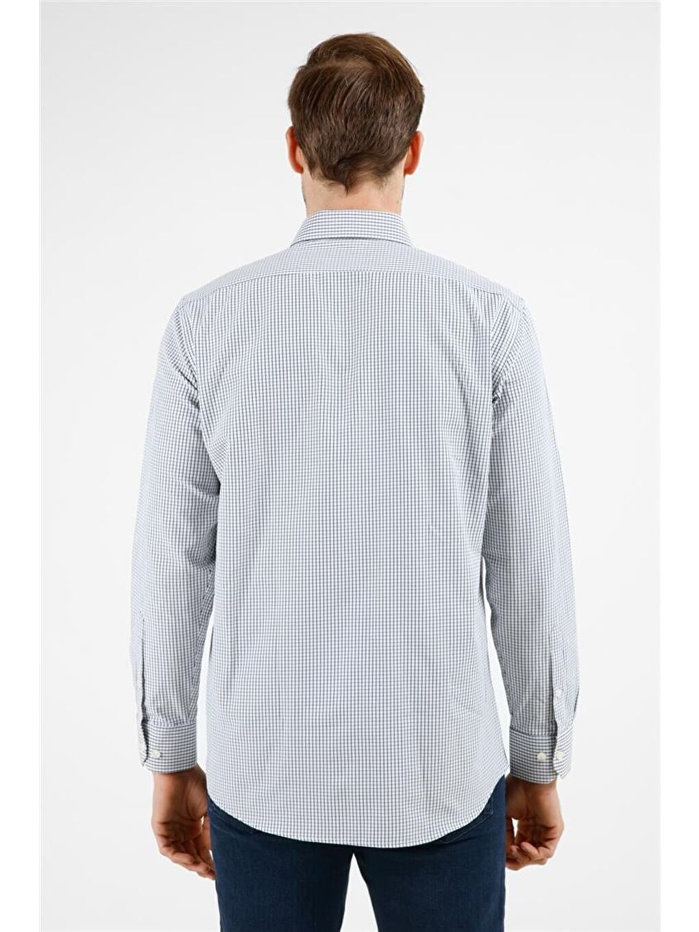 Beyaz - Siyah Kareli Desen Sert Yaka Uzun Kol Cepli Comfort Fit Pamuklu Gömlek 1004255209-4