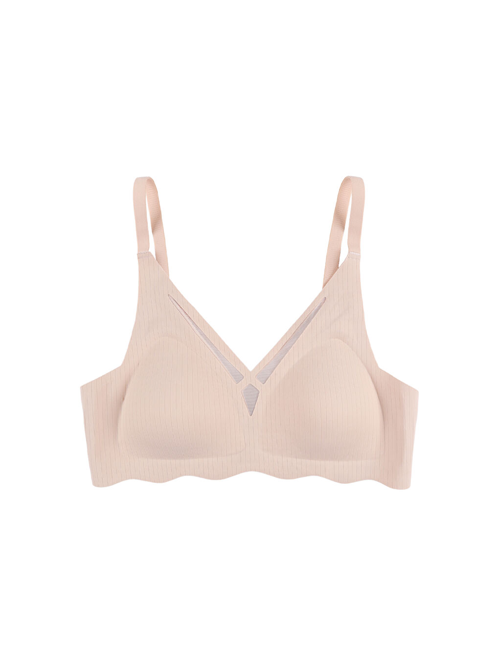 Ekru Balensiz Lazer Dikişsiz  Dilim Detaylı Dekolteli Sütyen