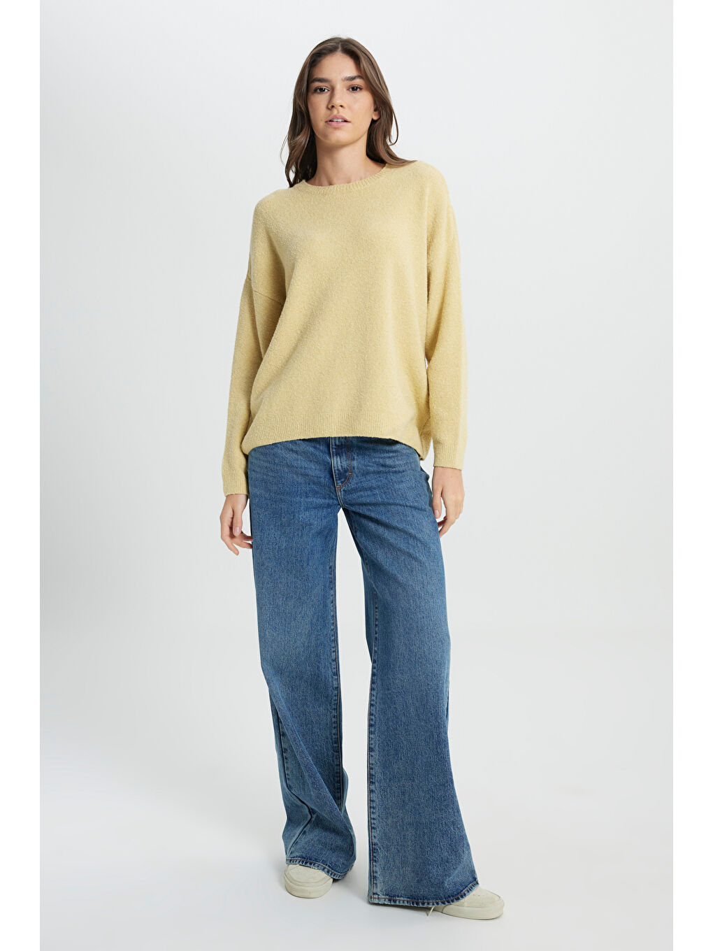 Regular Fit Normal Kesim Sarı Triko Kazak-2