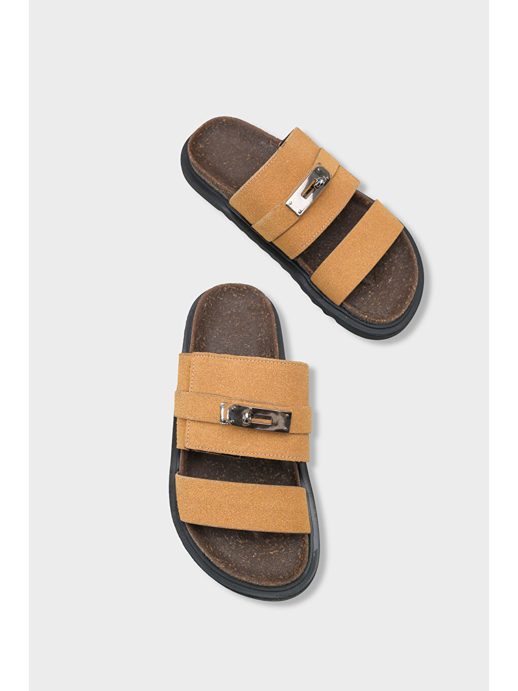 Kahverengi Regan Düz Topuklu Metal Tokalı Konfor Kadın Terlik-5