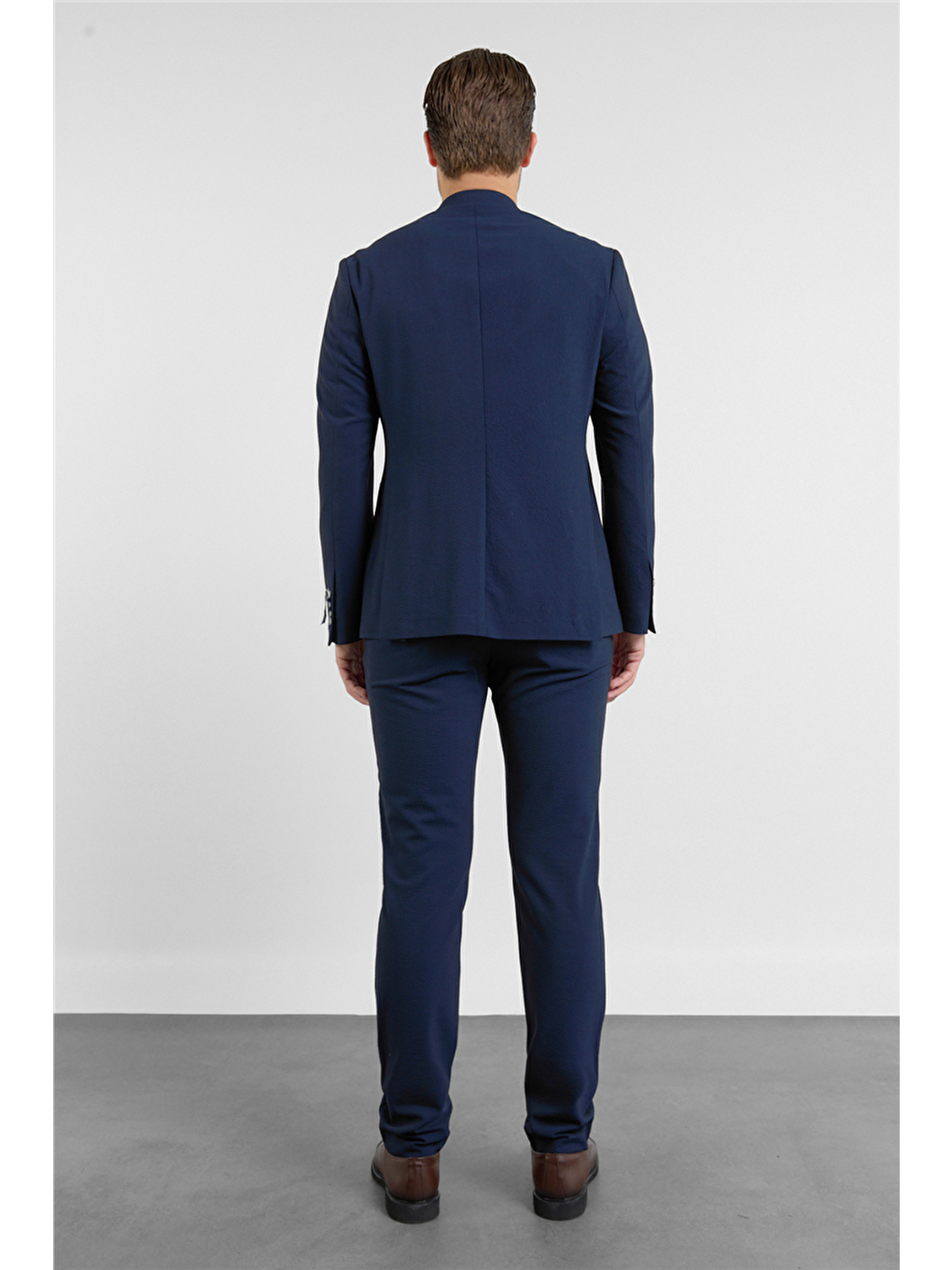 Lacivert Mono Yaka Düz Desen 6 Drop Slim Fit Esnek Takım Elbise 1001260157-4