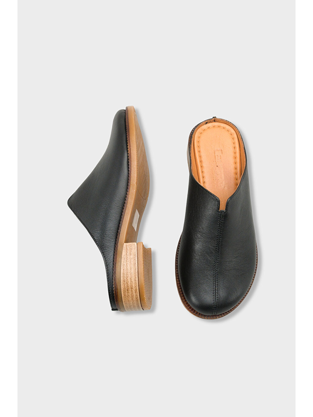 Siyah Nancey Hakiki Deri Kısa Topuklu Kadın Sabo Terlik-4