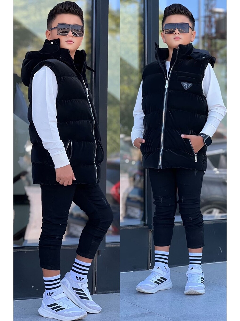 Siyah Erkek Çocuk Çıtçıt Kapüşonlu Nova Kumaş Şişme Yelek Ylk3026-5