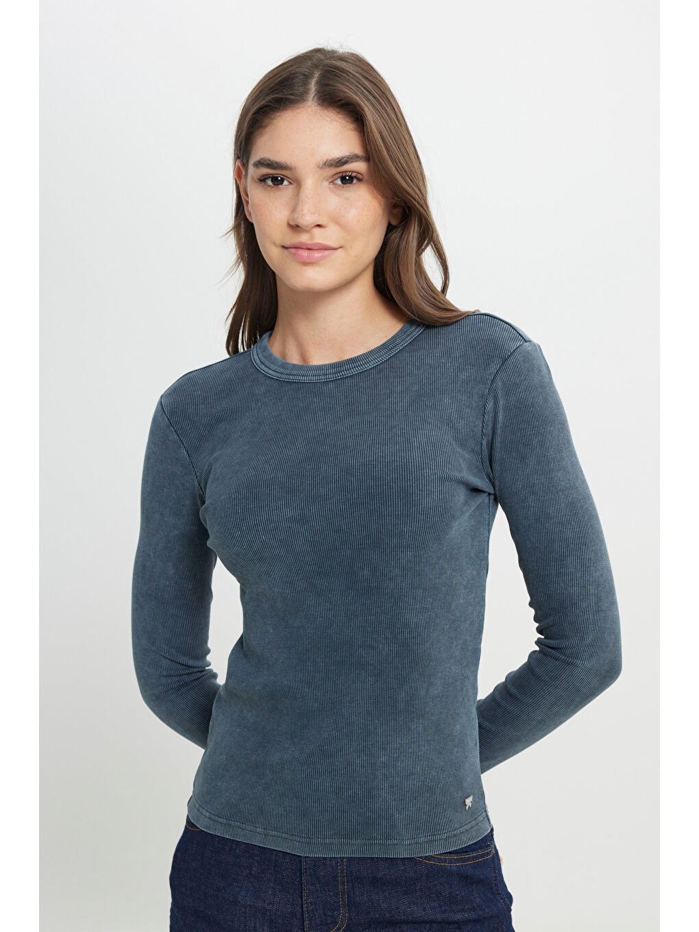 İndigo Slim Fit Dar Kesim Bisiklet Yaka Koyu Mavi Tişört-1