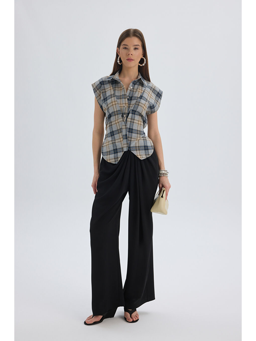 Frenzy Ekoseli Gri Kısa Gömlek-1