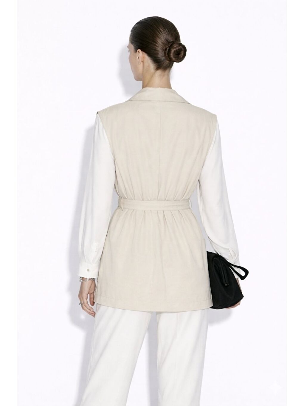 Bej Safari Cepli Kemerli Taş Rengi Pamuk Yelek-2