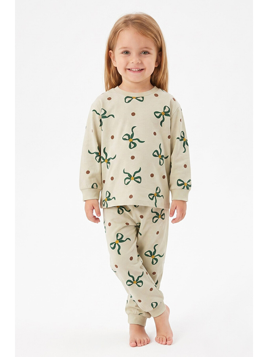 Turkuaz %100 Pamuk Ve Baskılı Kız Çocuk Pijama Takımı 9-36 Ay 12741ıs-1
