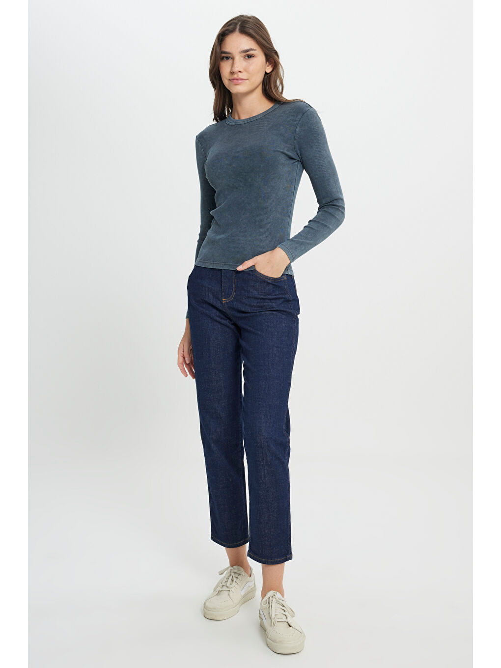 İndigo Slim Fit Dar Kesim Bisiklet Yaka Koyu Mavi Tişört-2