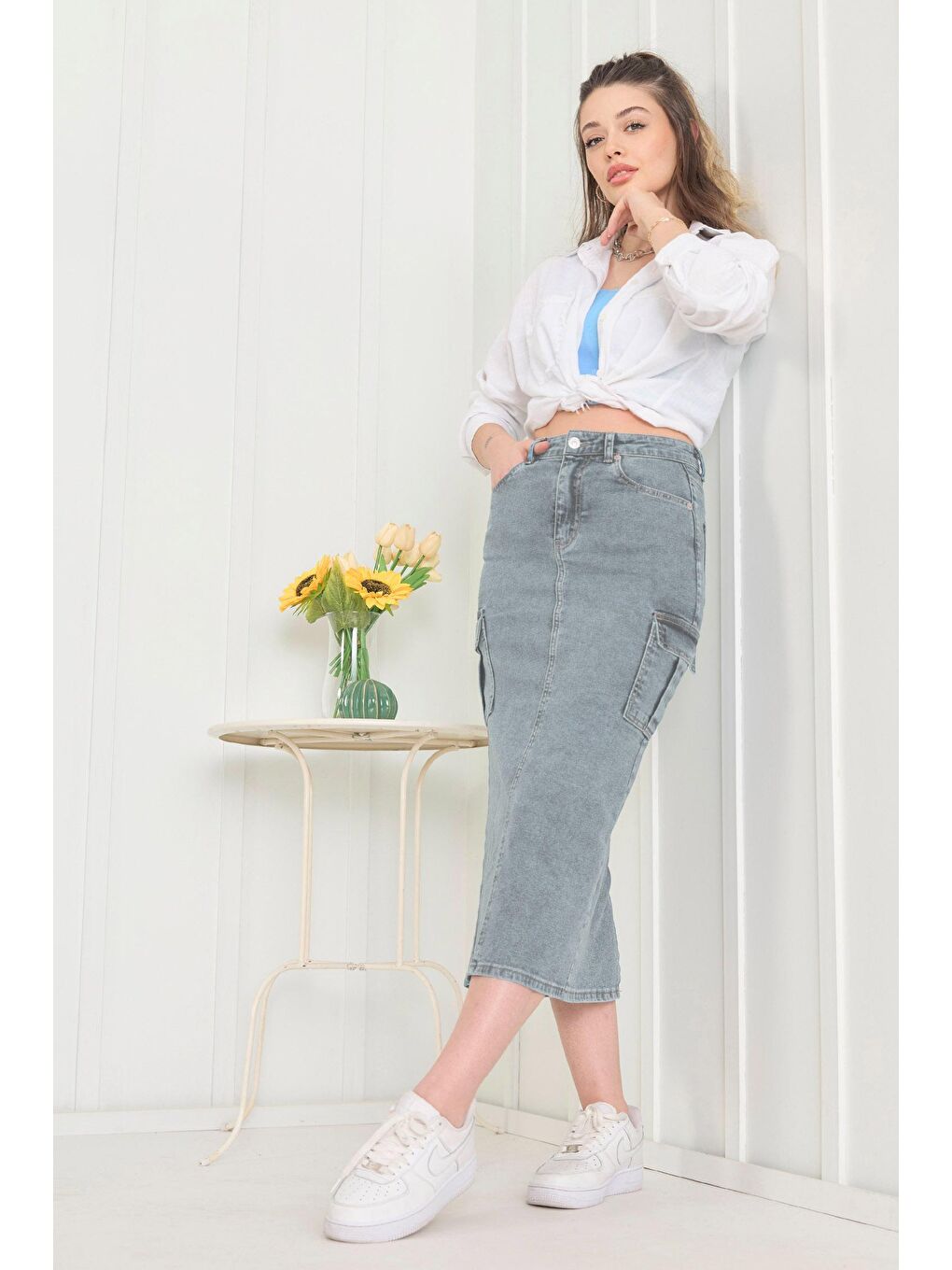 Orta Kadın Mavi Jean Etek - 11637