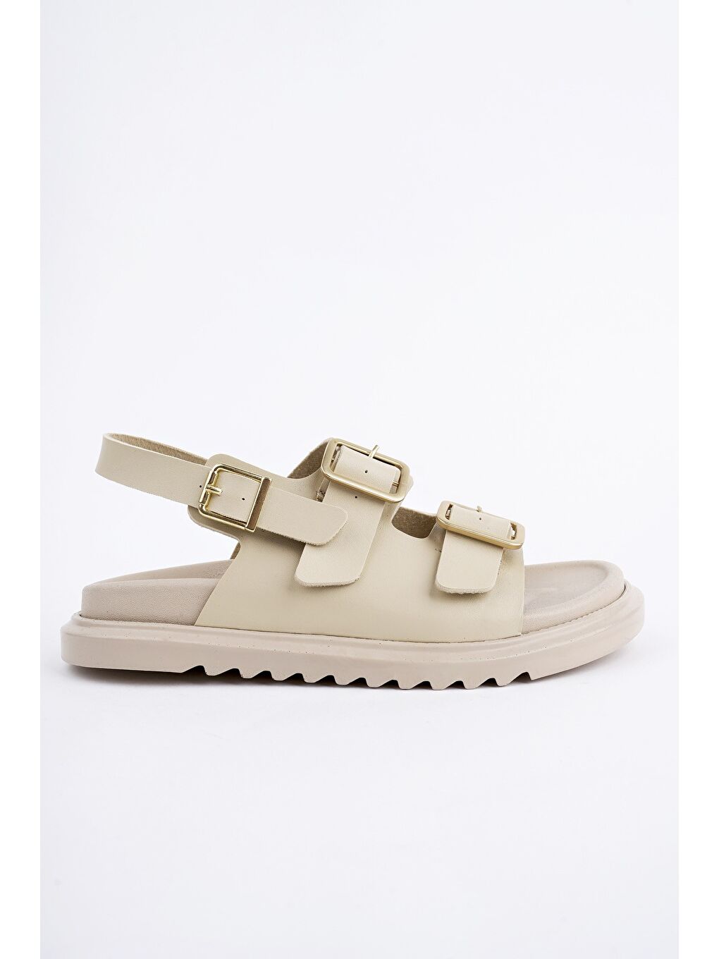 Bej MEGGİE Çift Bantlı Ayarlanabilir Kemerli Günlük Kadın Sandalet-2