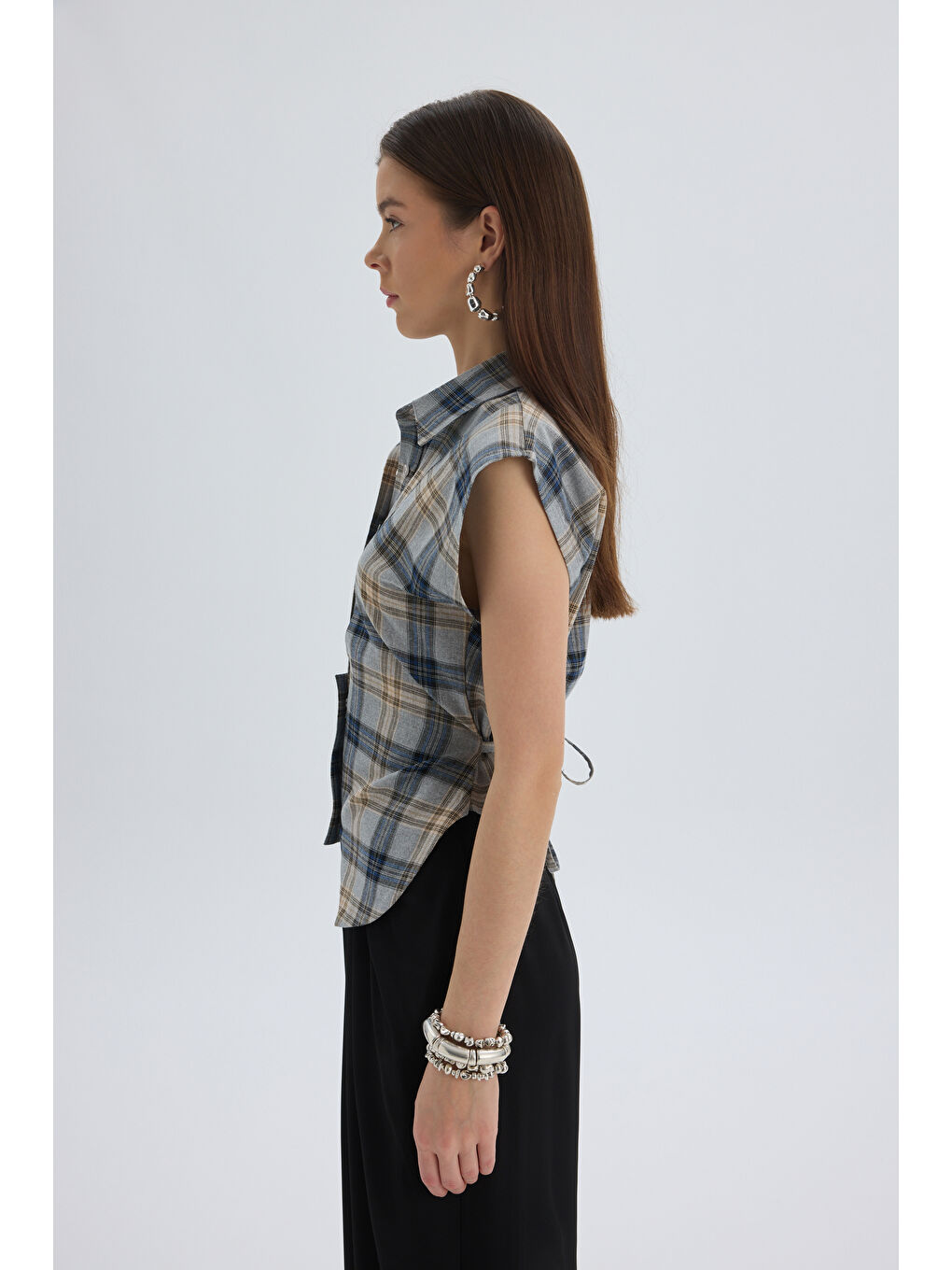 Frenzy Ekoseli Gri Kısa Gömlek-2