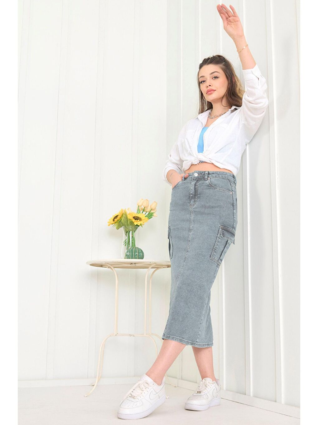 Orta Kadın Mavi Jean Etek - 11637-1