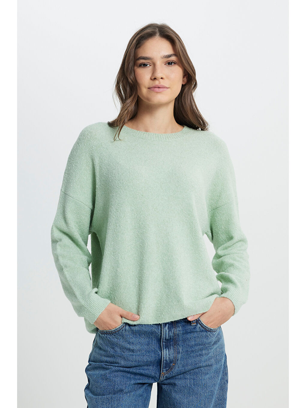 Regular Fit Normal Kesim Mint Yeşili Triko Kazak-1