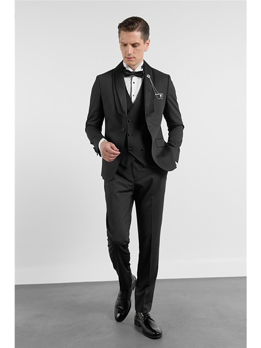 Siyah Kılıç Yaka Düz Desen 6 Drop Slim Fit Esnek Takım Elbise 1001260292-1