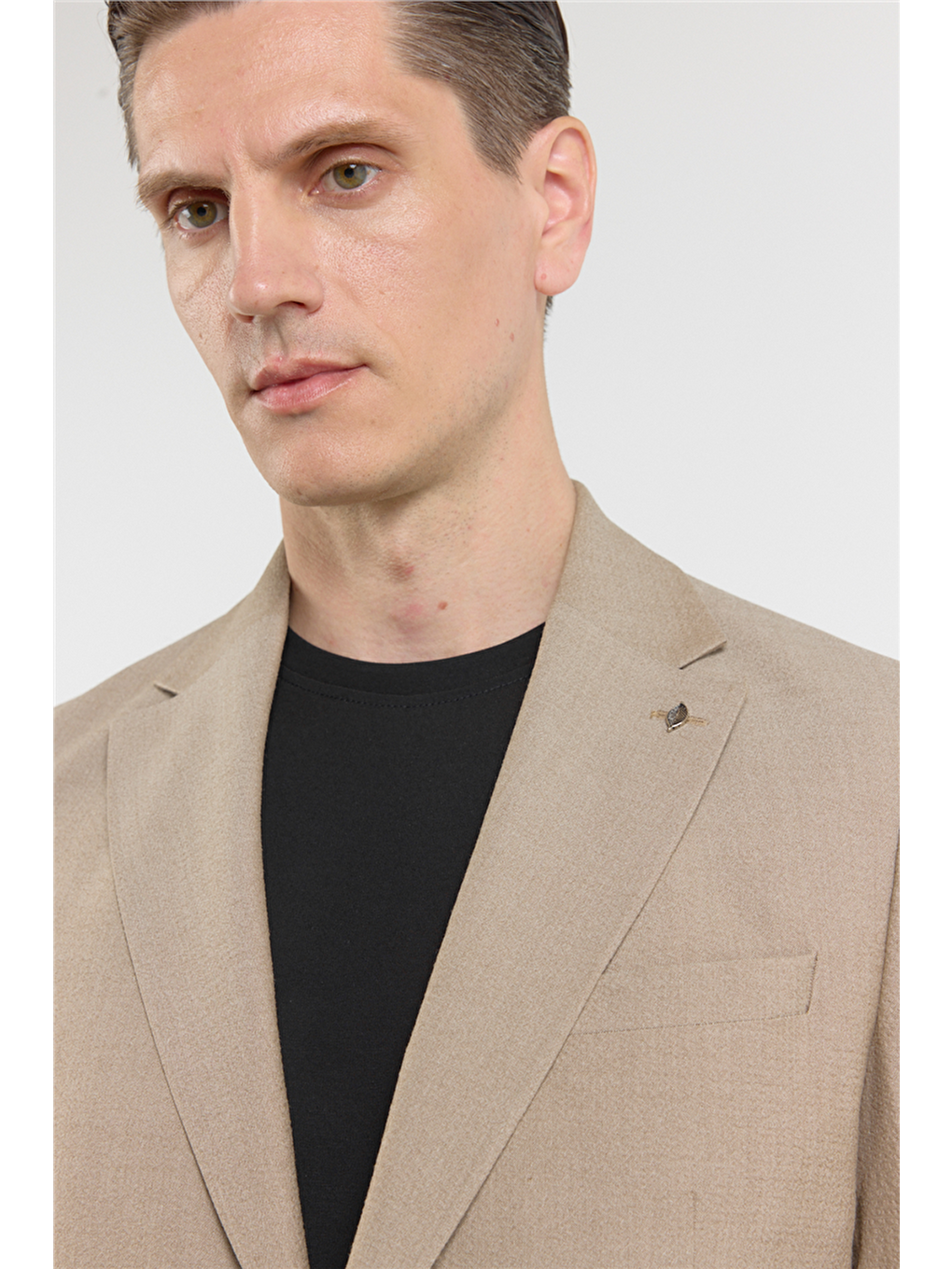 Koyu Bej Mono Yaka Düz Desen 6 Drop Slim Fit Esnek Takım Elbise 1001260157-3