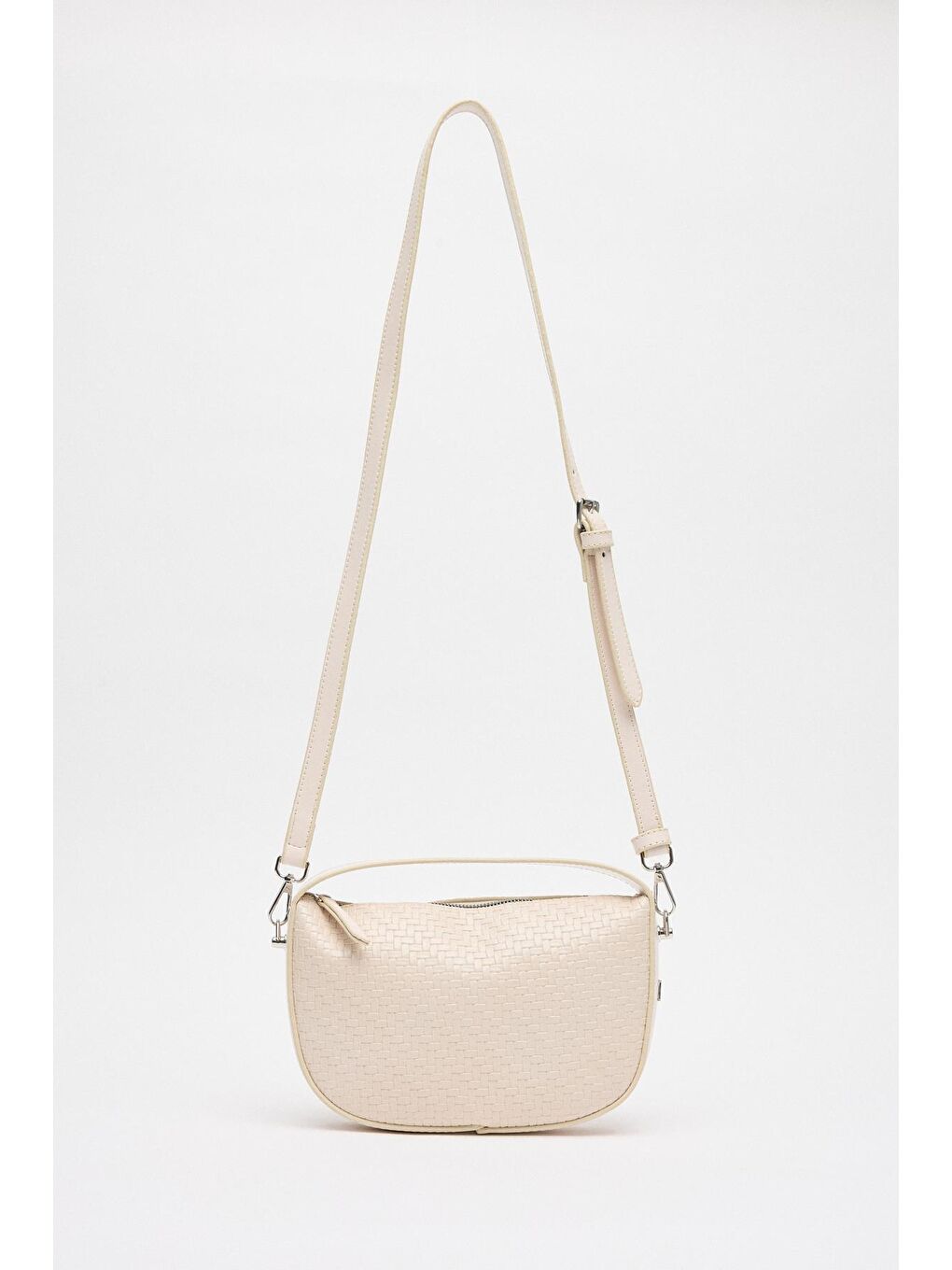 Örgü Detaylı Deri Baget Çanta Ekru-1