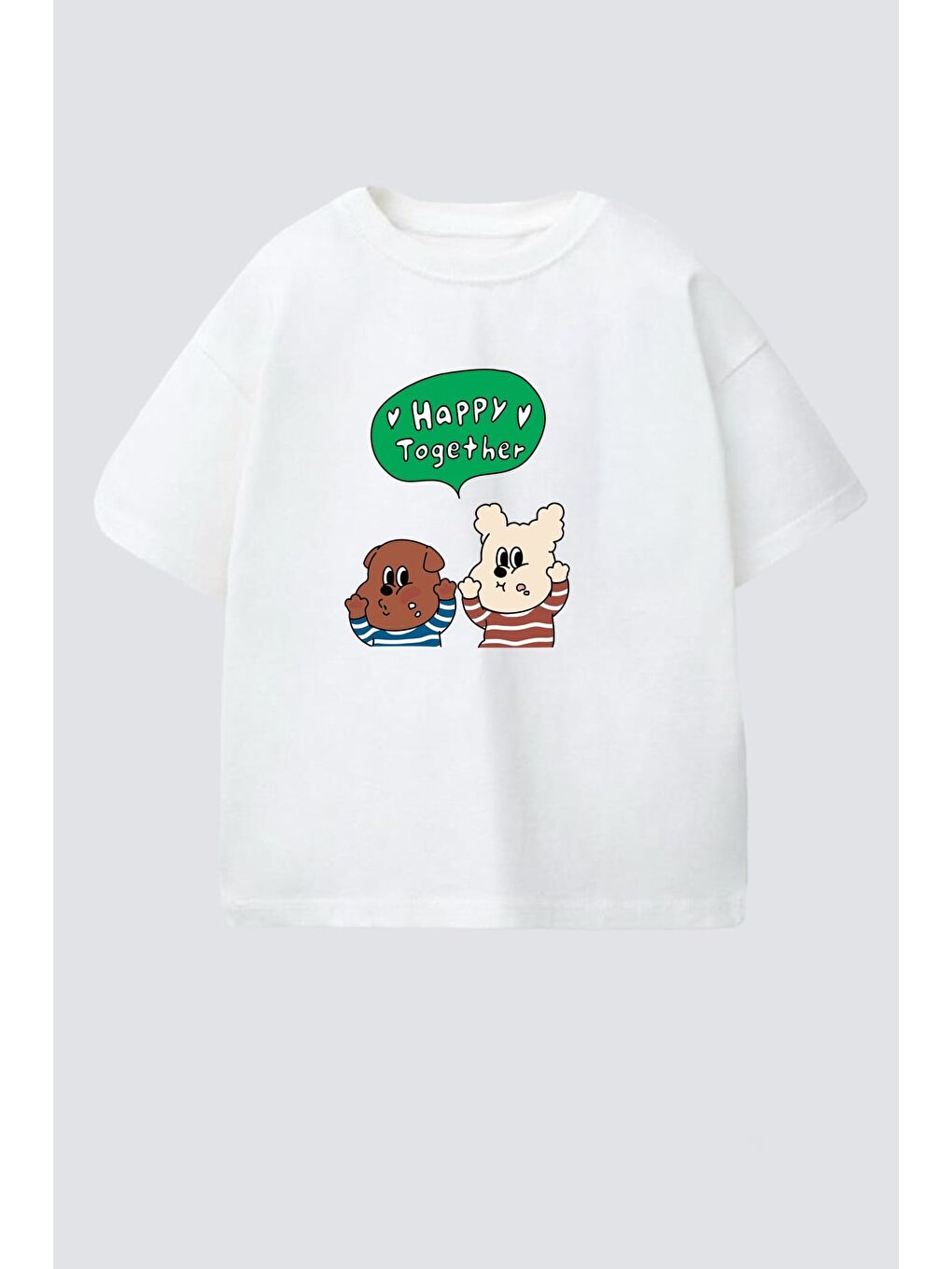 Ekru Unisex Çocuk Pamuklu Bisiklet Yaka Baskılı T-Shirt