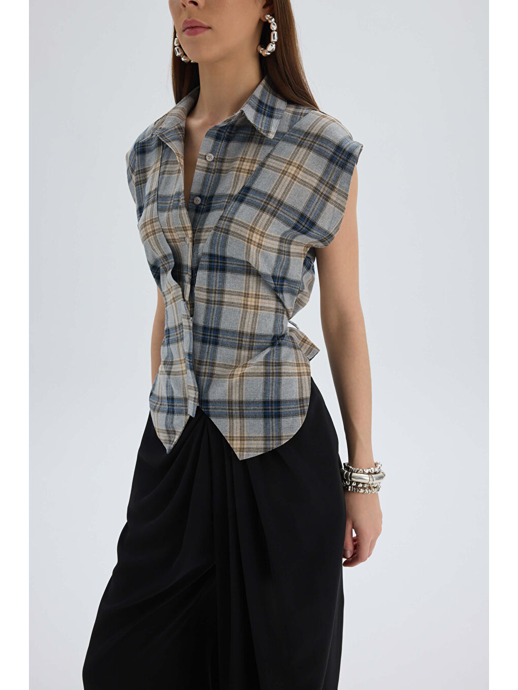 Frenzy Ekoseli Gri Kısa Gömlek-3