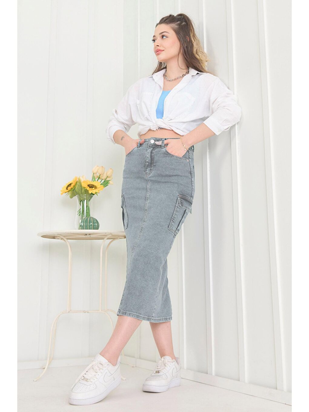Orta Kadın Mavi Jean Etek - 11637-2