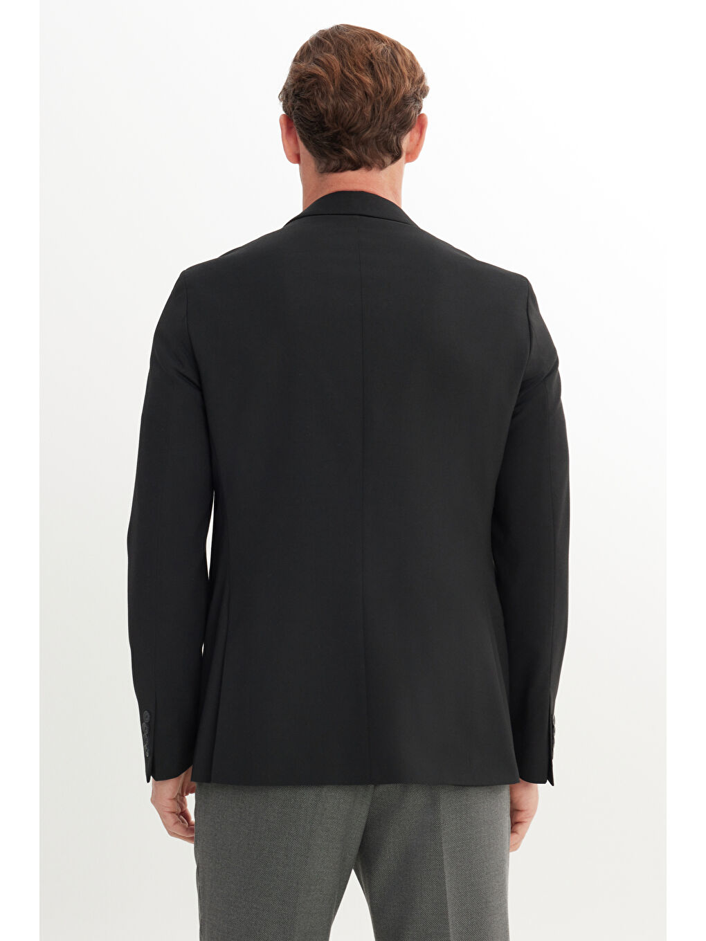 Erkek Siyah Yünlü Slim Fit Dar Kesim Mono Yaka Kapak Cepli Blazer Ceket-4