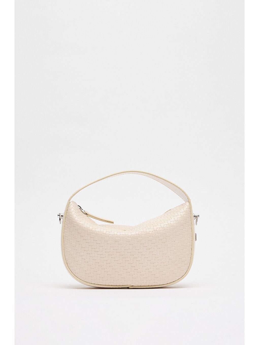 Örgü Detaylı Deri Baget Çanta Ekru-2