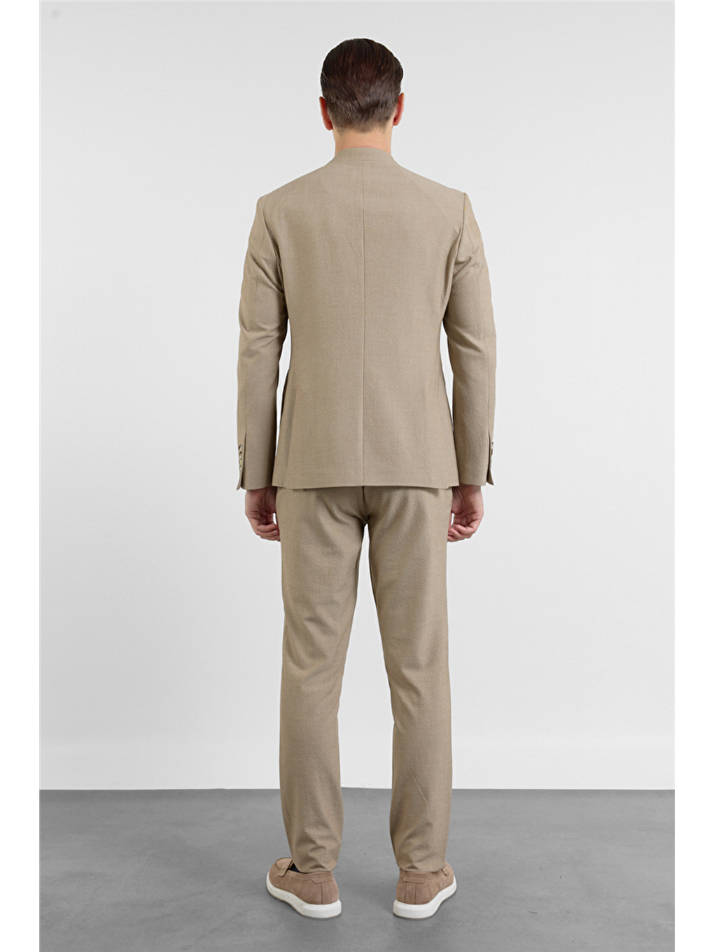 Koyu Bej Mono Yaka Düz Desen 6 Drop Slim Fit Esnek Takım Elbise 1001260157-4