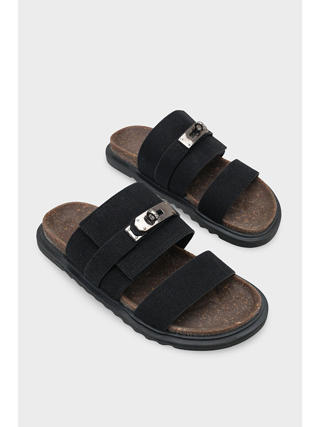 Siyah Regan Düz Topuklu Metal Tokalı Konfor Kadın Terlik-1