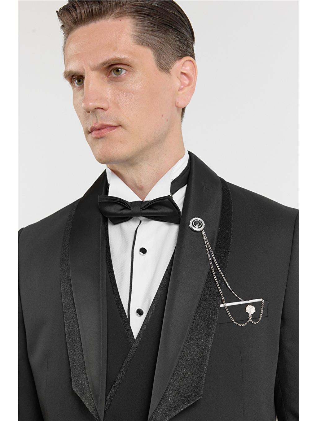 Siyah Kılıç Yaka Düz Desen 6 Drop Slim Fit Esnek Takım Elbise 1001260292-3