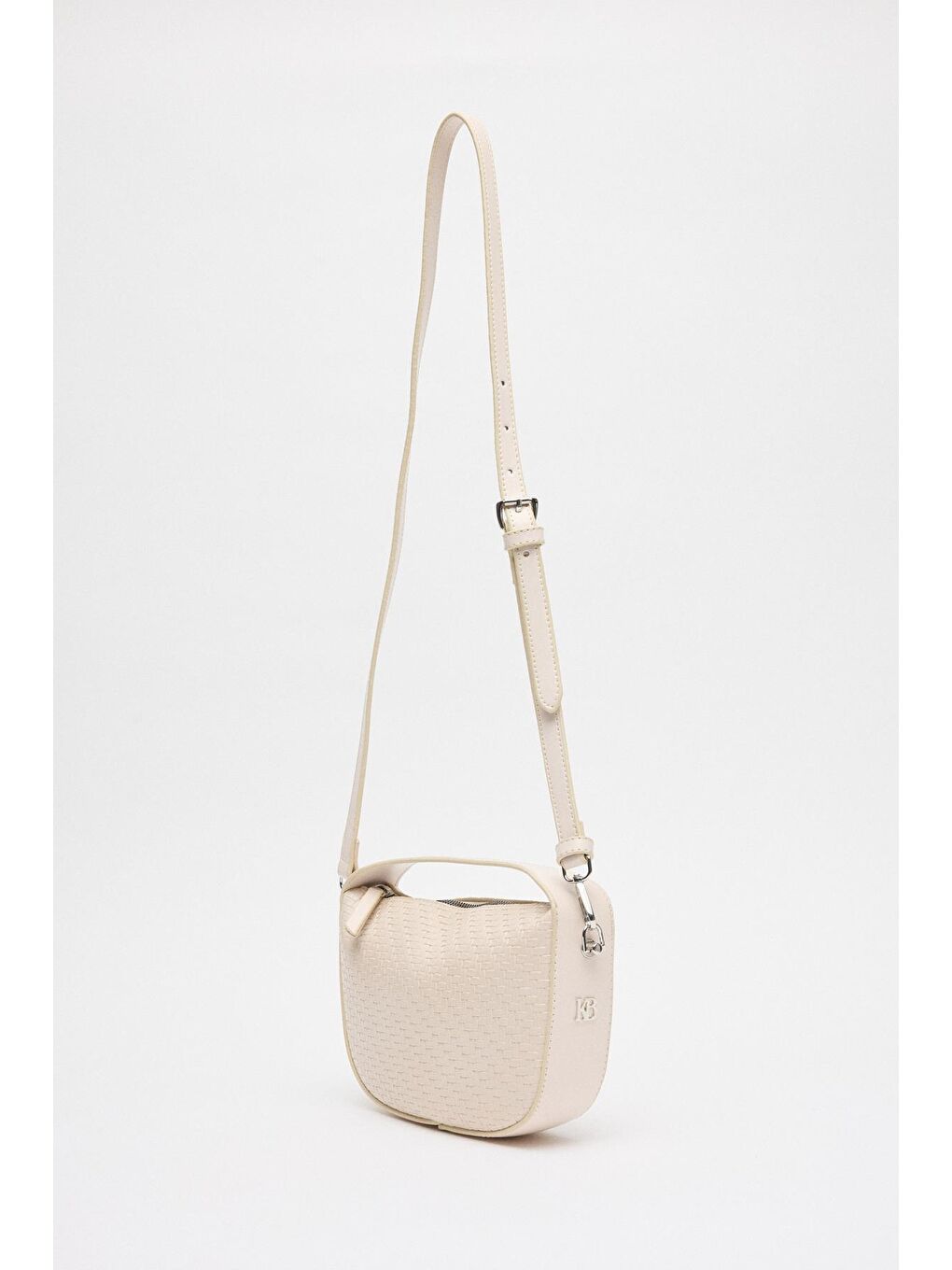 Örgü Detaylı Deri Baget Çanta Ekru-3