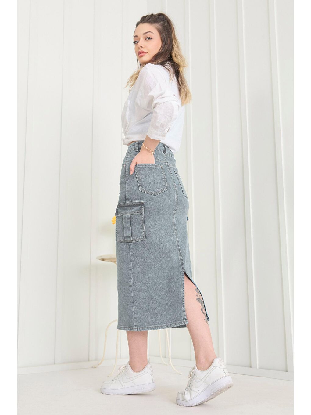 Orta Kadın Mavi Jean Etek - 11637-3