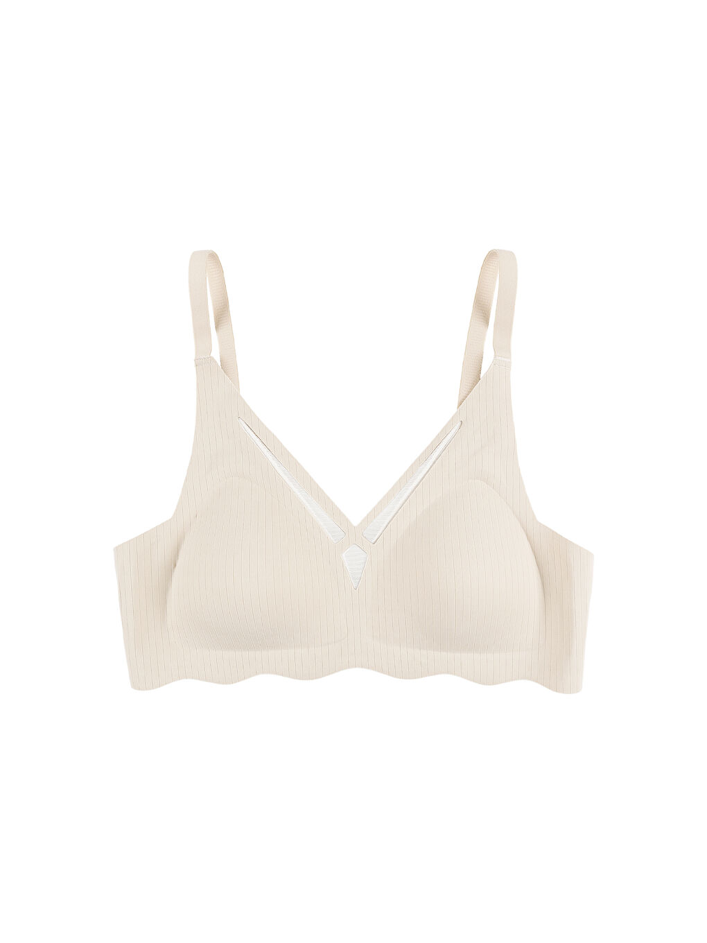 Ekru Balensiz Lazer Dikişsiz  Dilim Detaylı Dekolteli Sütyen