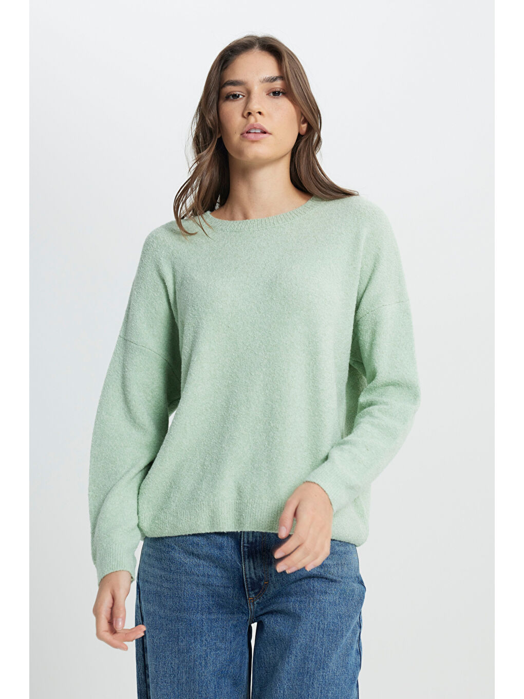 Regular Fit Normal Kesim Mint Yeşili Triko Kazak-2