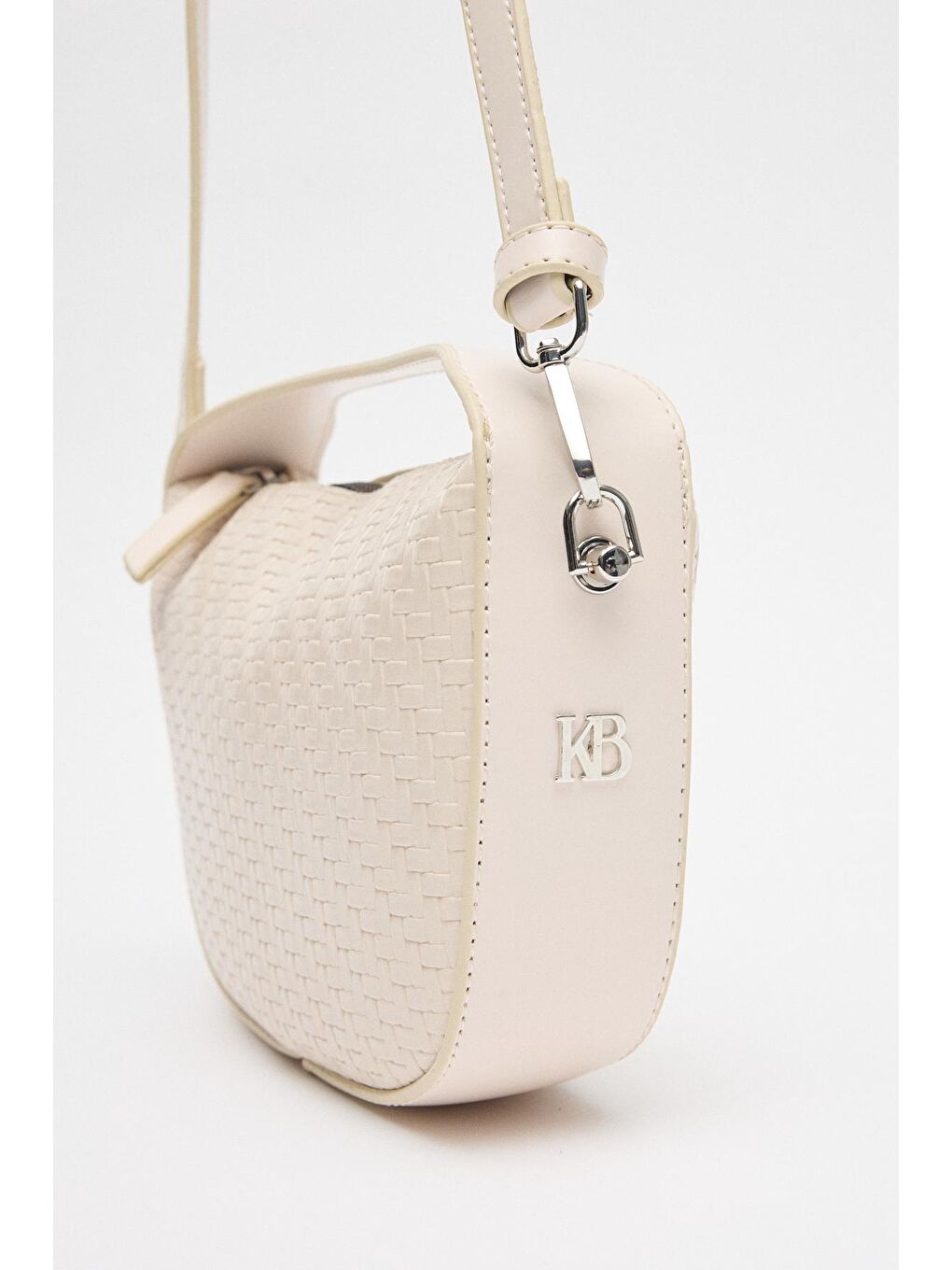 Örgü Detaylı Deri Baget Çanta Ekru-4
