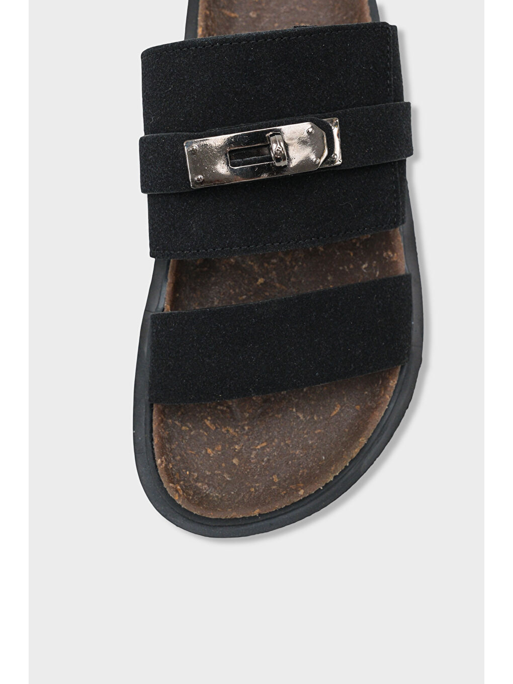 Siyah Regan Düz Topuklu Metal Tokalı Konfor Kadın Terlik-2