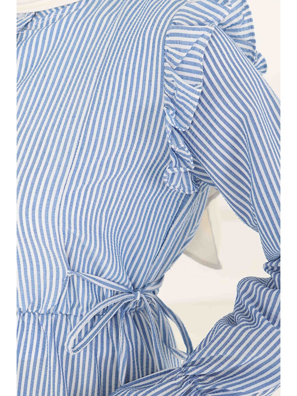 Mavi Çizgili Elbise Saks - 27187-4