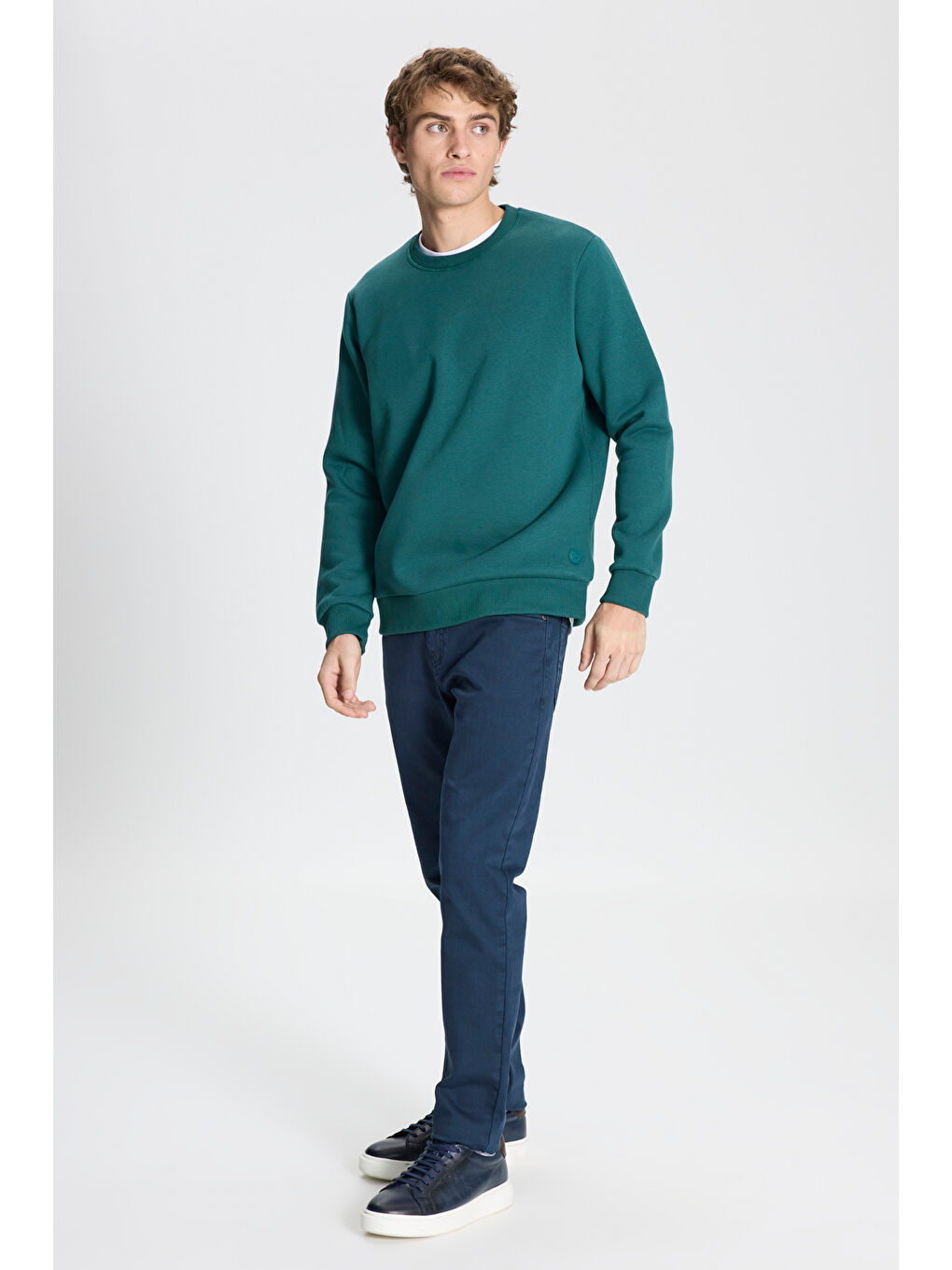 Erkek Koyu Yeşil Standart Fit Normal Kesim İçi Polarlı Bisiklet Yaka Sweatshirt-1