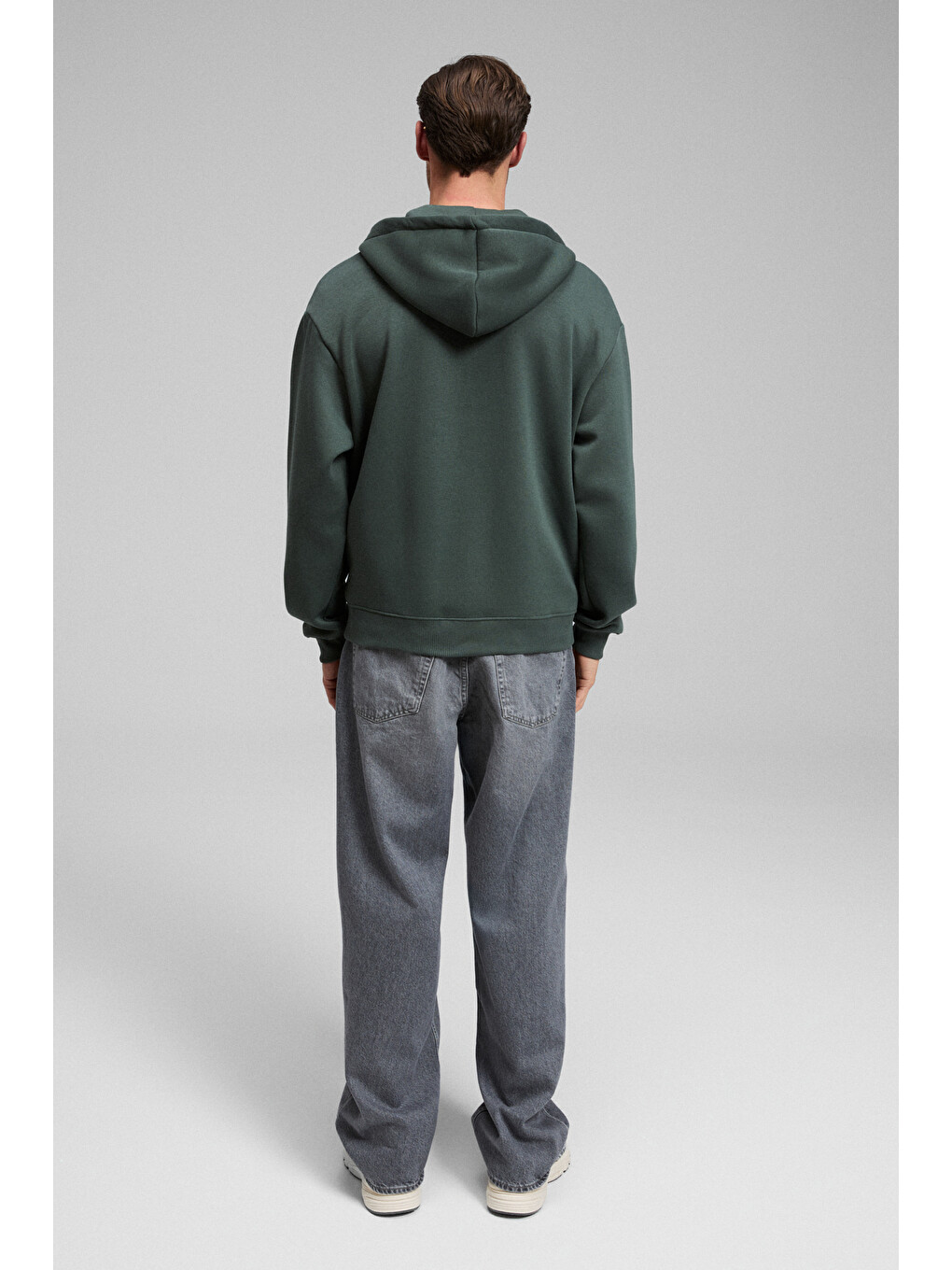 Ashby Erkek Kapüşonlu Fermuarlı Cepli Kordonlu Boxy Kalıp Yeşil Sweatshirt-5