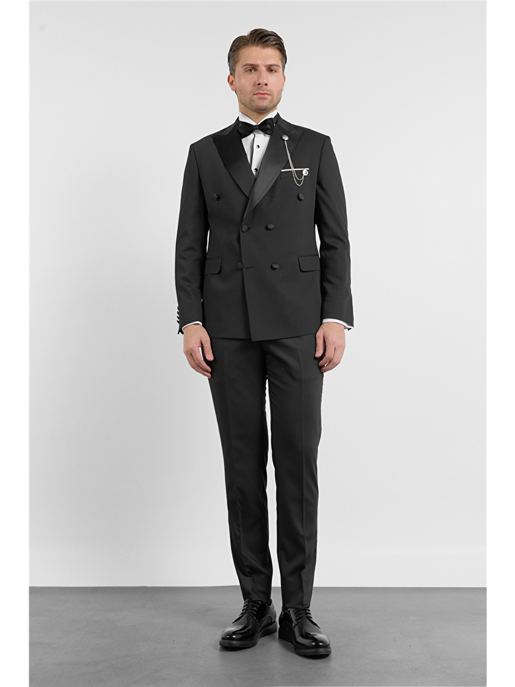 Siyah Kılıç Yaka Düz Desen 6 Drop Slim Fit Esnek Takım Elbise 1001260203