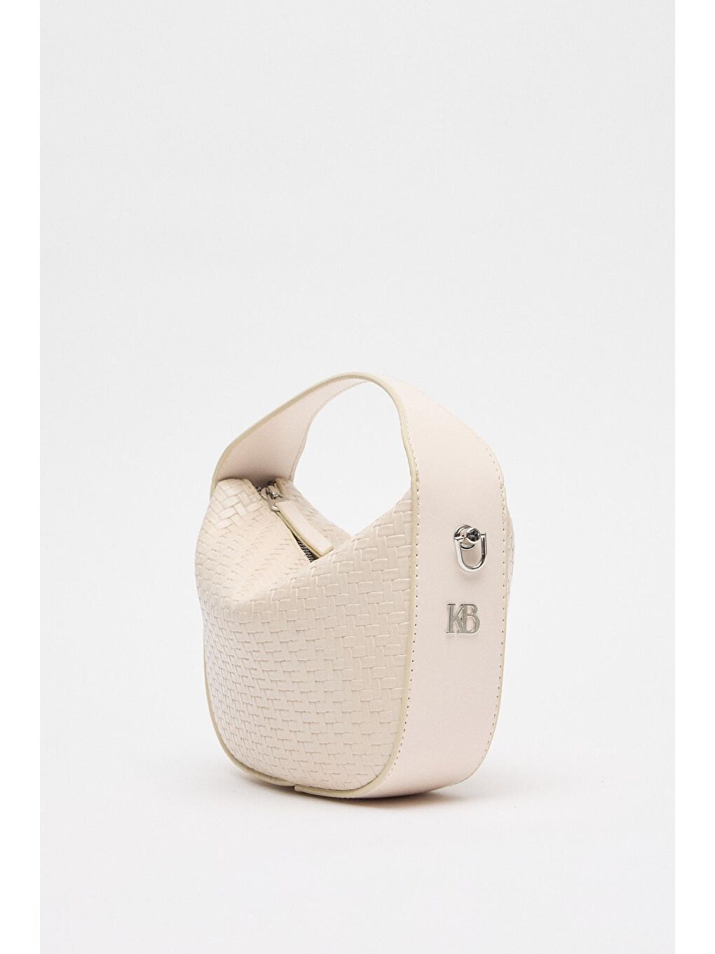 Örgü Detaylı Deri Baget Çanta Ekru-5
