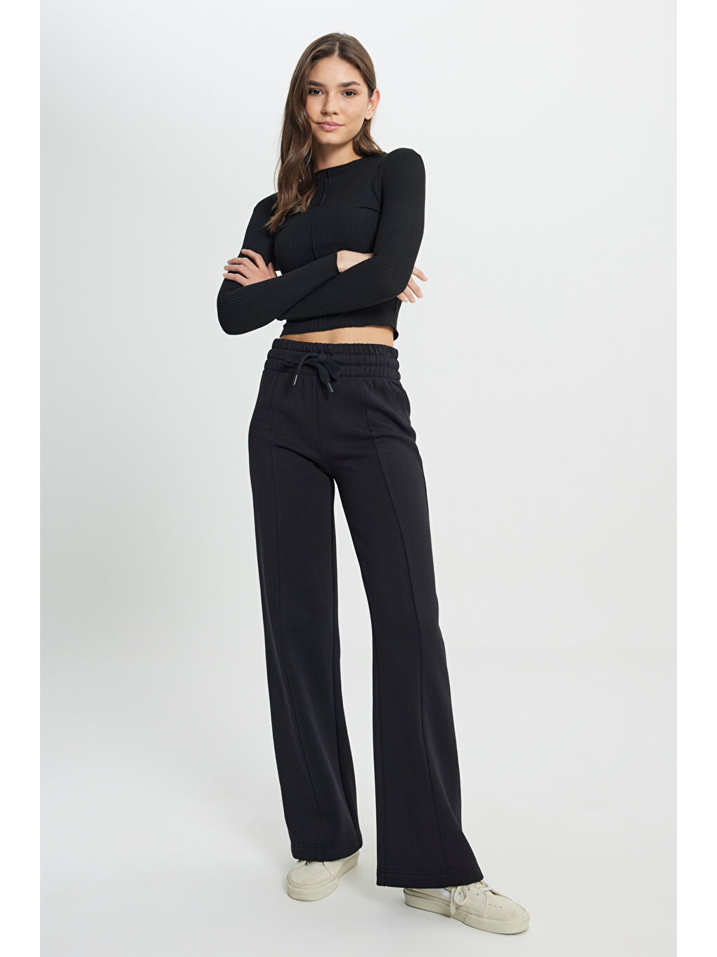 Siyah Regular Fit Geniş Paça Antrasit Sweatpant Eşofman Altı-1