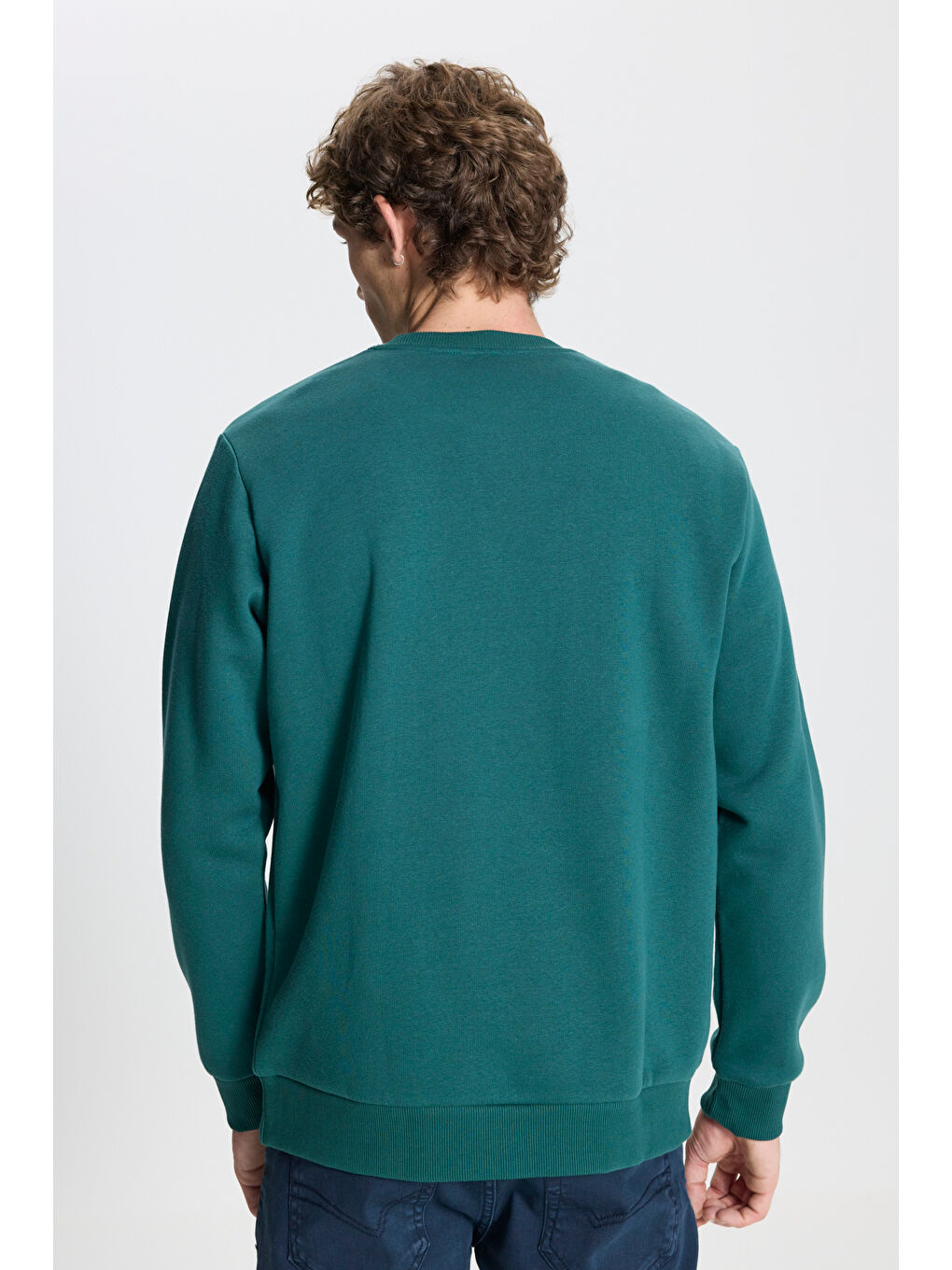 Erkek Koyu Yeşil Standart Fit Normal Kesim İçi Polarlı Bisiklet Yaka Sweatshirt-4