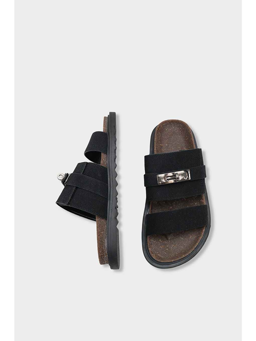 Siyah Regan Düz Topuklu Metal Tokalı Konfor Kadın Terlik-4