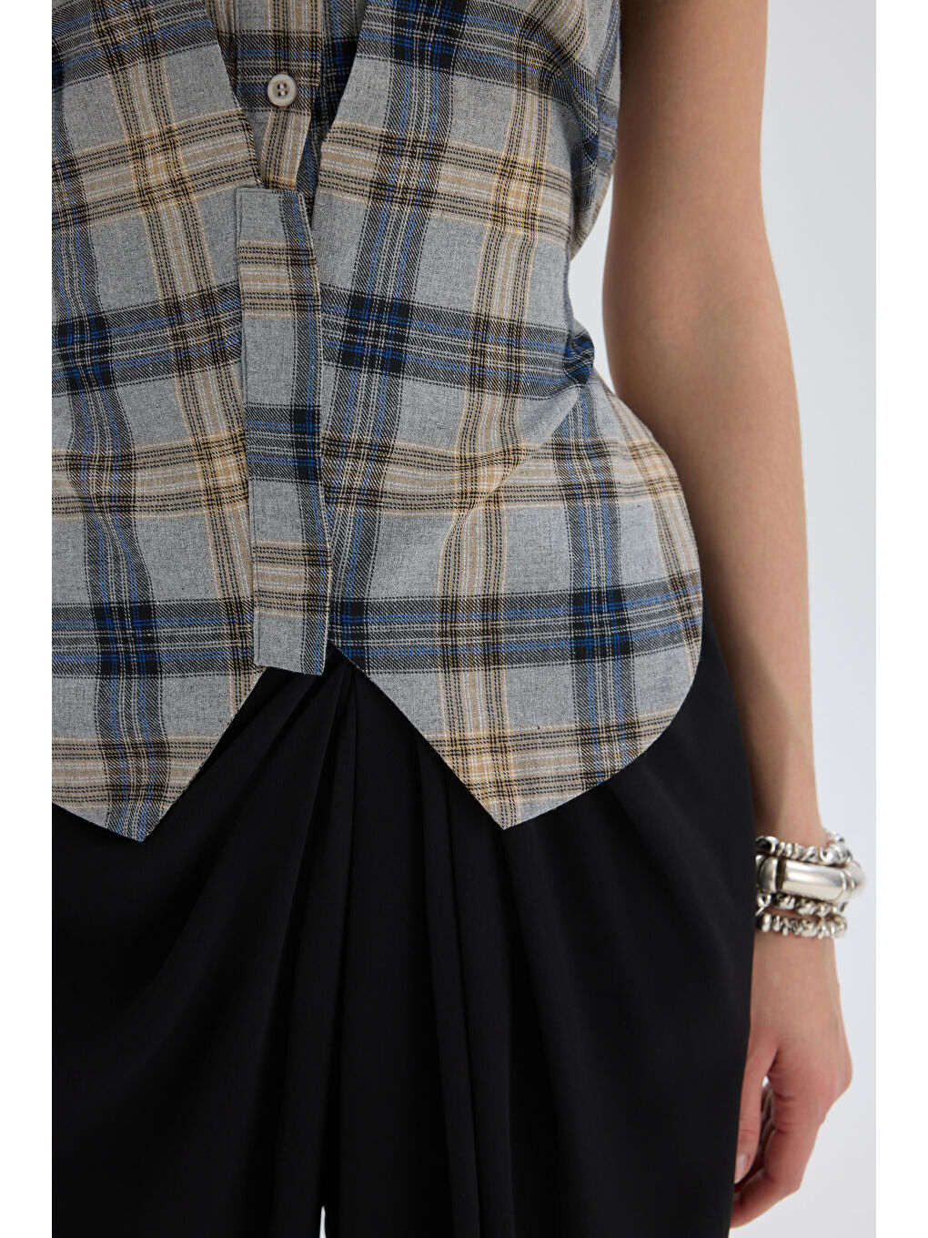 Frenzy Ekoseli Gri Kısa Gömlek-6