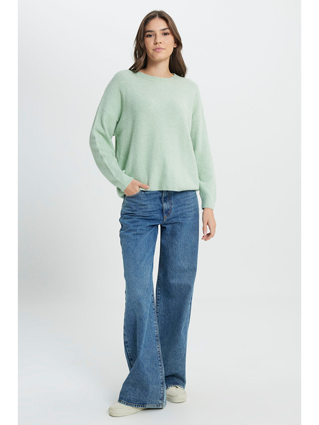 Regular Fit Normal Kesim Mint Yeşili Triko Kazak-4