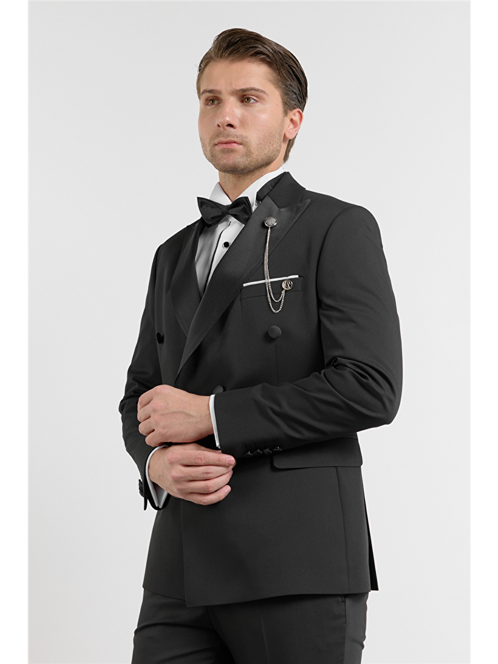 Siyah Kılıç Yaka Düz Desen 6 Drop Slim Fit Esnek Takım Elbise 1001260203-2