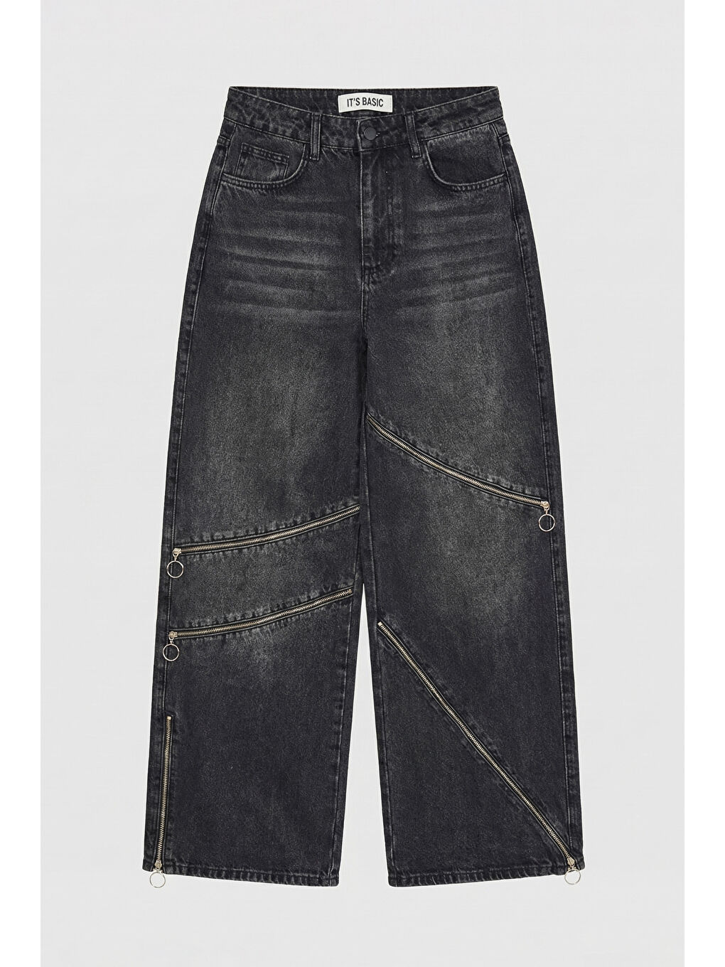 Gri Kadın Koyu Füme 2s6-1 Süper Baggy Fit Fermuar Detaylı Özel Tasarım Denim Jean-3