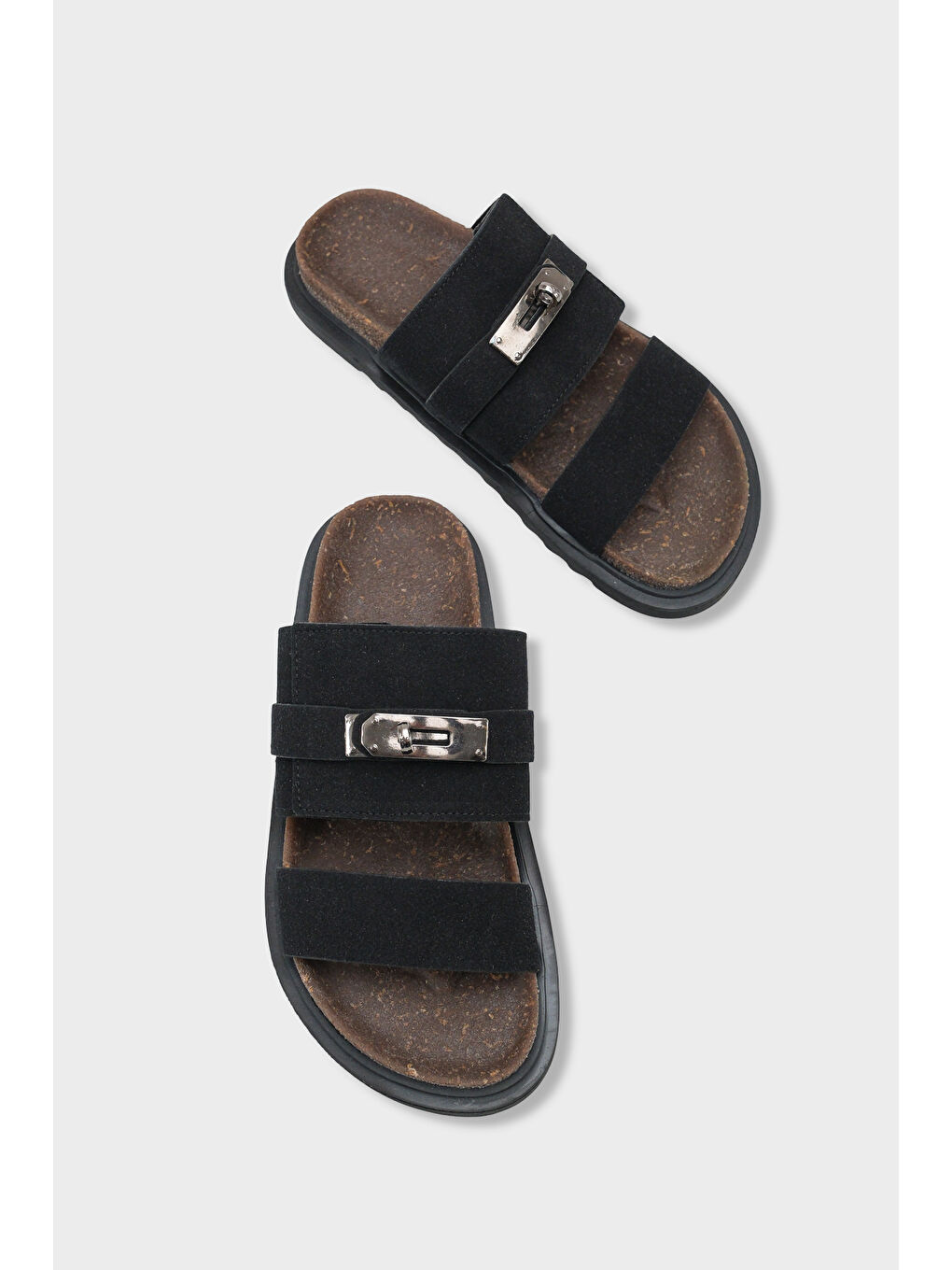 Siyah Regan Düz Topuklu Metal Tokalı Konfor Kadın Terlik-5