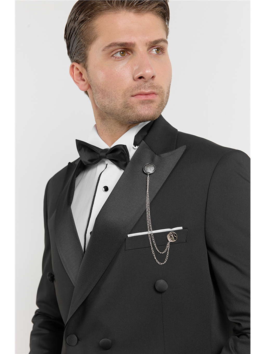 Siyah Kılıç Yaka Düz Desen 6 Drop Slim Fit Esnek Takım Elbise 1001260203-3